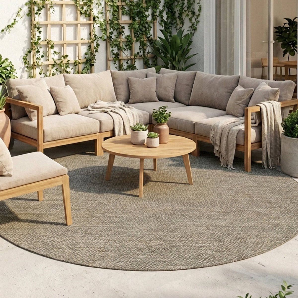 Fraai Rond buitenkleed - Malta Arrow Naturel - Ø 100cm