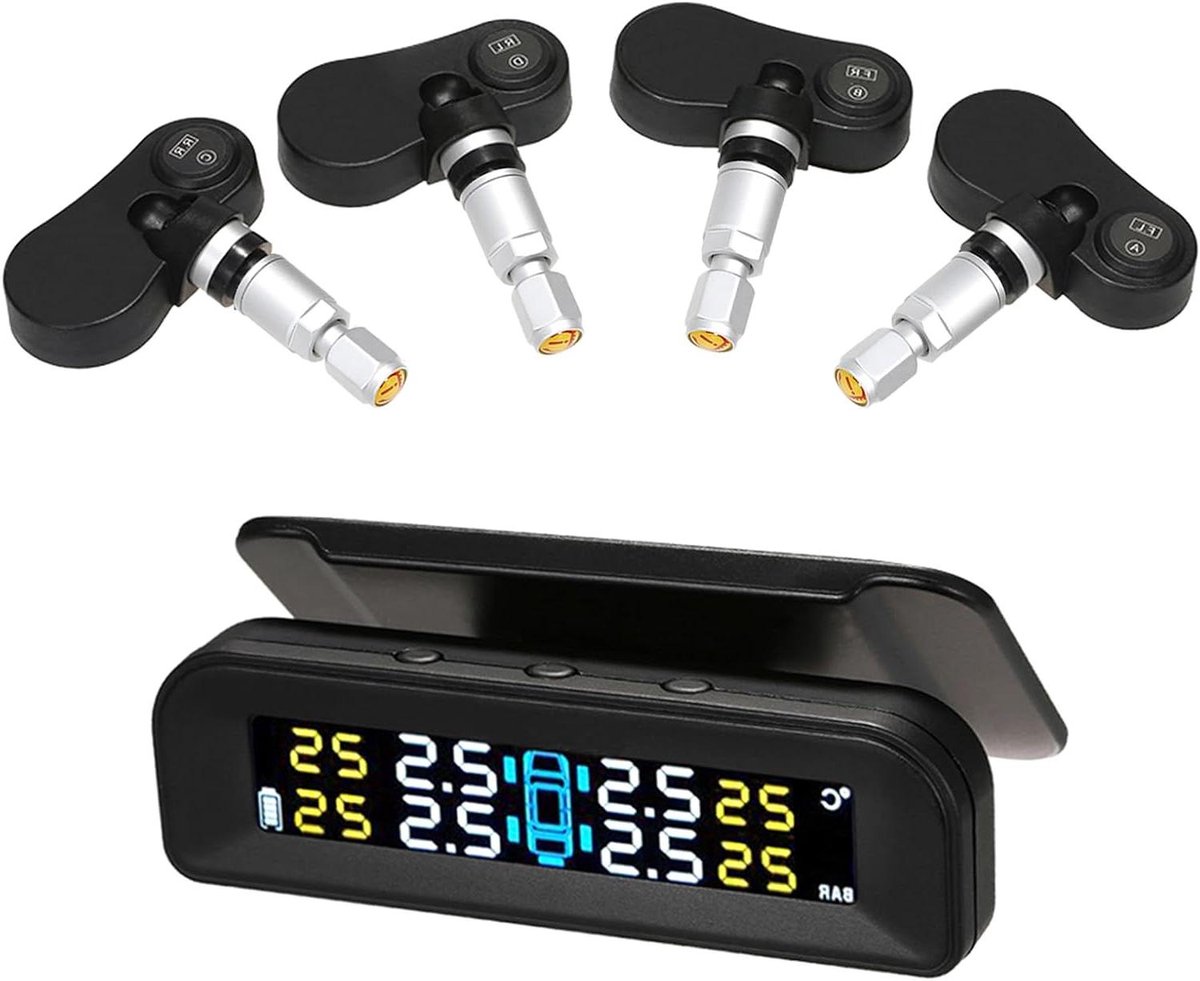 Bandenspanning Systeem - TPMS Monitor - Veilig Rijden - Zonne-energie Opladen - 4 Interne Sensoren - Zwart