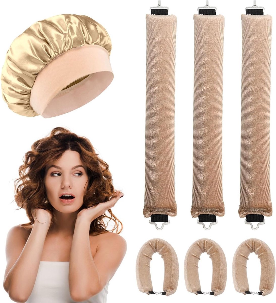 Zachte haarrollers voor het slapen, inclusief haarcap, ideaal voor lange krullen en nachtelijk gebruik