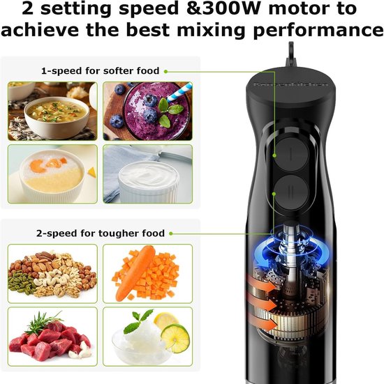Staafmixer Elektrisch - Handmixer Keuken - Snel Ingrediënten Maken - 300 Watt Vermogen - 700 Milliliter Cup - Zwart — afbeelding 5