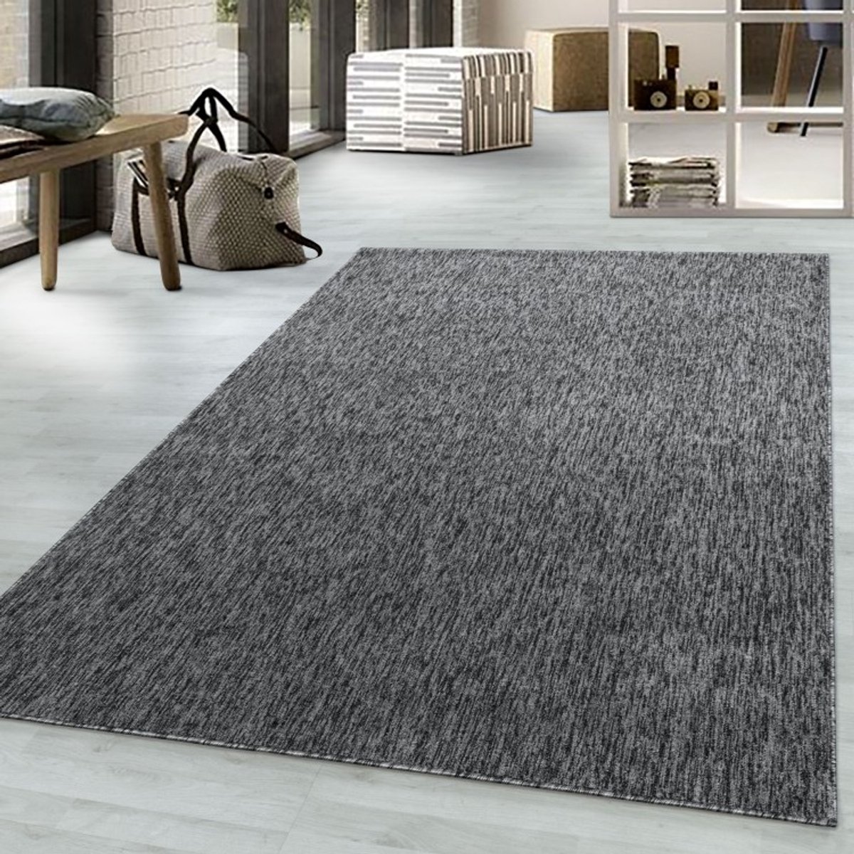 Glanzend gemarmerd vloerkleed met korte pool voor de woonkamer, 4 mm hoog, grijs 60x100 cm