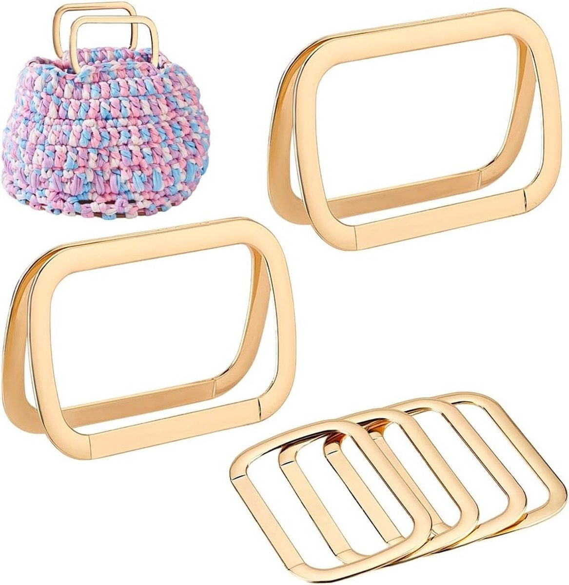 6 Stuks Vervangende Handgrepen voor Portemonnees - Lichtgouden Rectangulaire Handvatten voor Tas en Portemonnee, Ideaal voor Handwerk en DIY Projecten, 3.7x2.4 inch