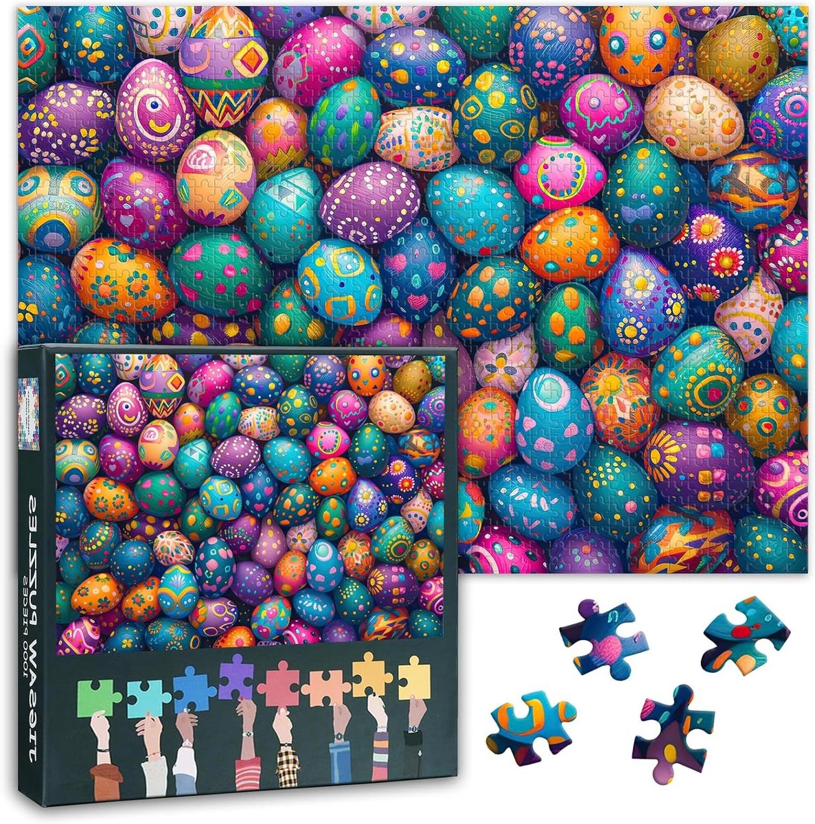 Puzzel 1000 stukjes - Legpuzzel Volwassenen - Familieactiviteit - Gekleurde Eieren Thema - 50 cm x 70 cm - Multicolor