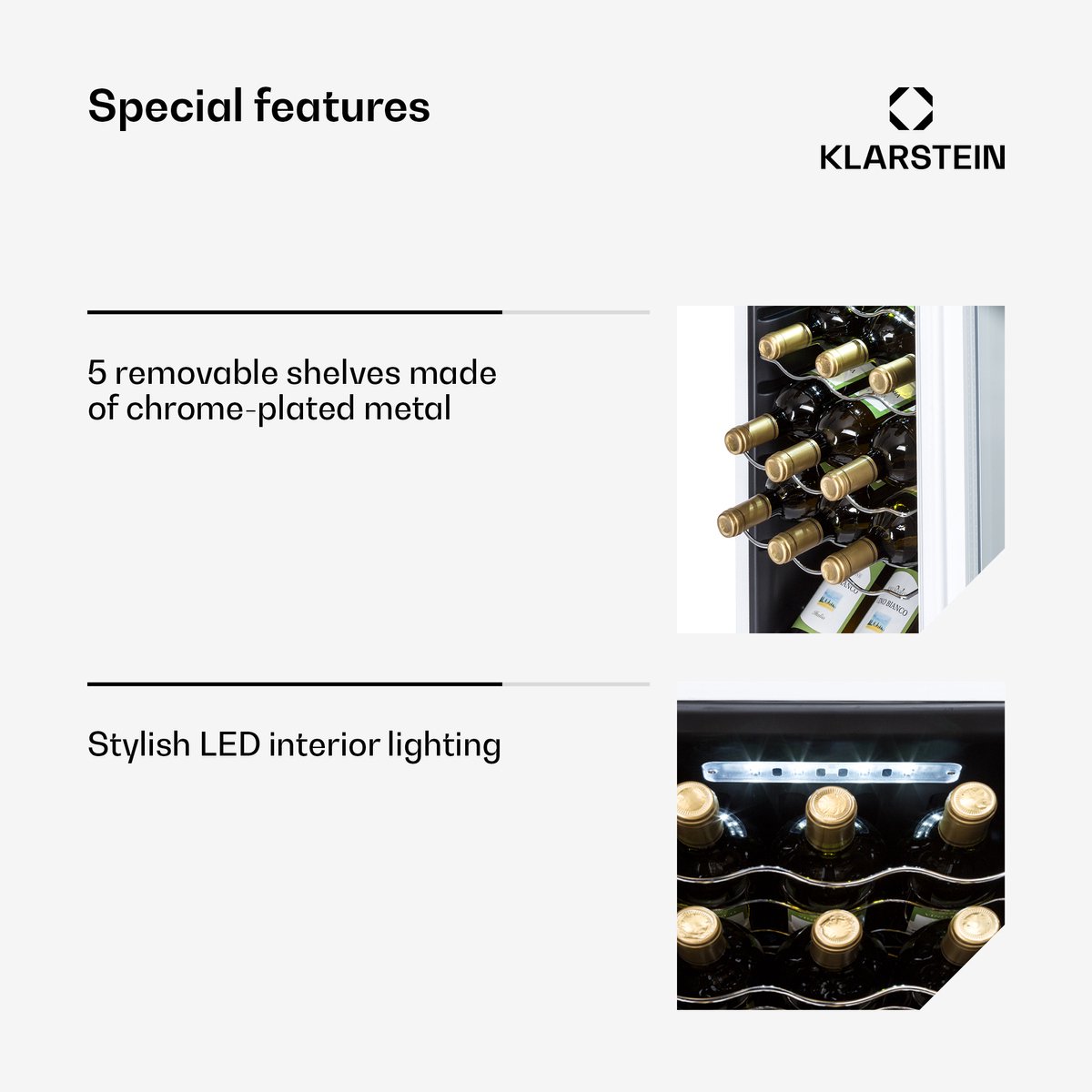 Klarstein Wijnkoeler Wijnkoelkast 1 Zone – Vrijstaande Wijnklimaatkast 50L – Compacte Drankenkoelkast met Glazen Deur – Binnen/Buiten Gebruik – voor 18 Flessen - 45 cm - voor Bar - Wijnkast - Wine Cooler - Wine Fridge – foto 5