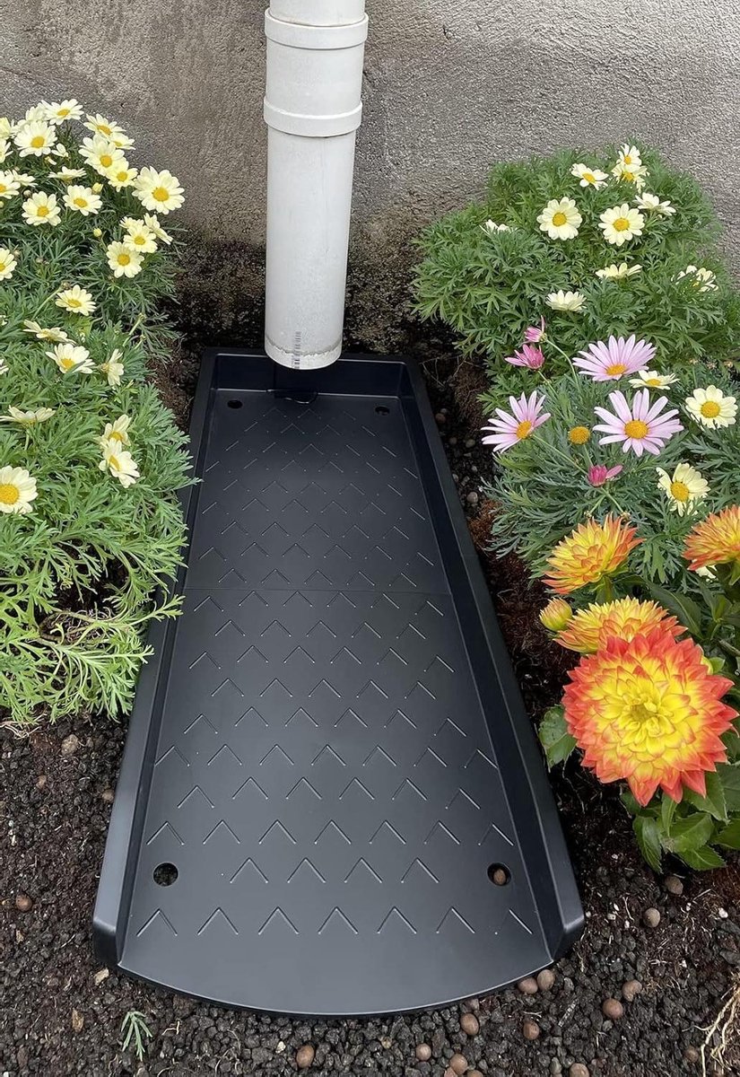 Regengoot Extensies - Downspout Splash Block - Water Weg Leiden - Stevige Verankering - 61 x 28 cm - Zwart