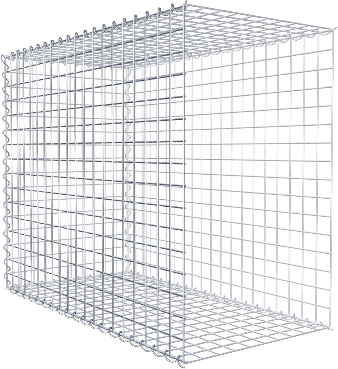 Steenkorf Hoekig - Schanskorf Aanbouwmand - Tuin Afscheiding - Spiraalsluiting - 100 x 80 x 50 cm - Zilver