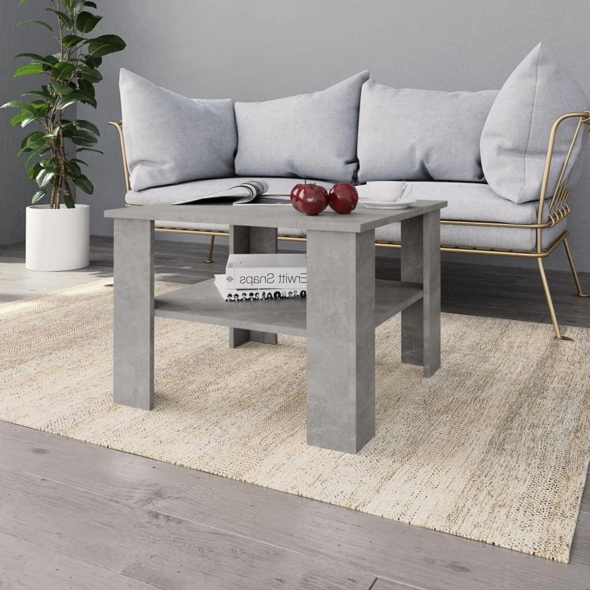 Salontafel - Bijzettafel Koffietafel - Woonkamer Inrichten - Extra Opbergvak - 60 x 60 x 42 cm - Betongrijs
