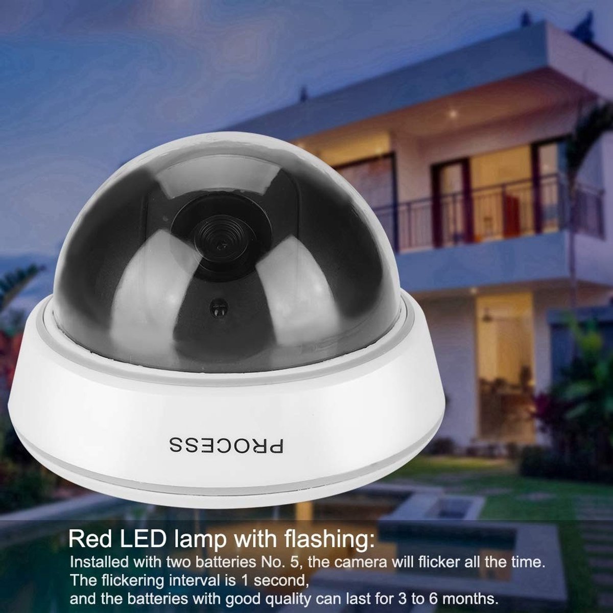 aladdien - Dummy Security Camera - Fake Domed Camera - Simulated Red Flashing IR Lights - Rood - Indoor Outdoor Security - Geschikt voor Thuis en Be..