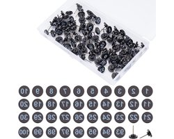 100 Stuks Genummerde Duimspelden met Zwarte Basis, Ideaal voor Presentaties, Foto's en Posters, 16x11mm