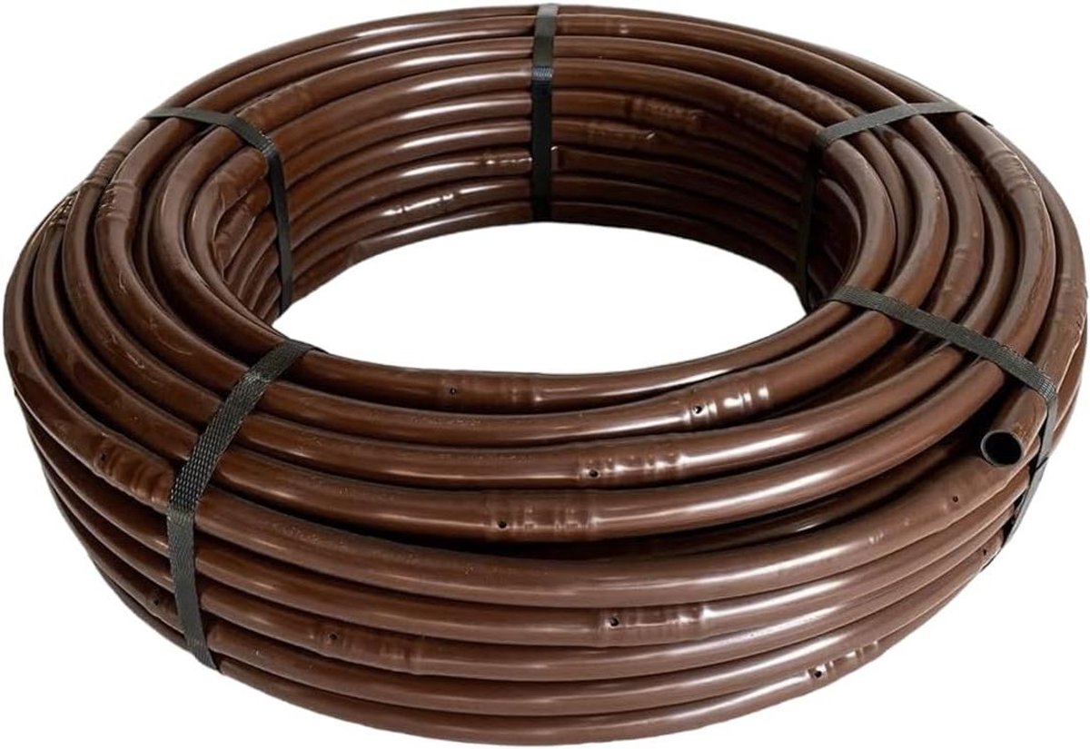 Druppelslang 16 mm - Irratieslang druppelbuis - Planten water geven - Geïntegreerde druppelaars elke 33cm - 100 meter - Bruin