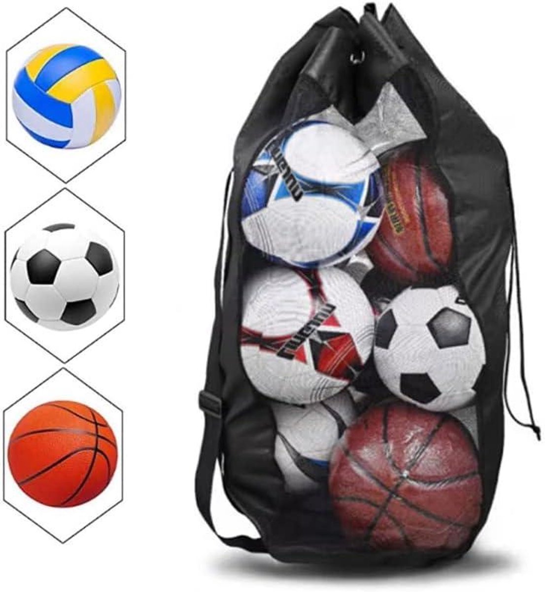 Grote Ballentas - Sporttas Net - Sportspullen Opbergen - Scheurbestendig Gaas - 49x110 cm - Zwart