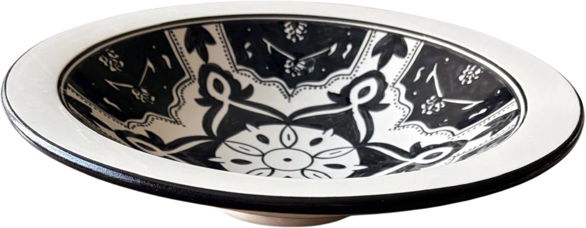 Salade schaal Black Fond handgemaakt Ø 33 rond zwart wit | SOR.BF.30 | Dishes & Deco