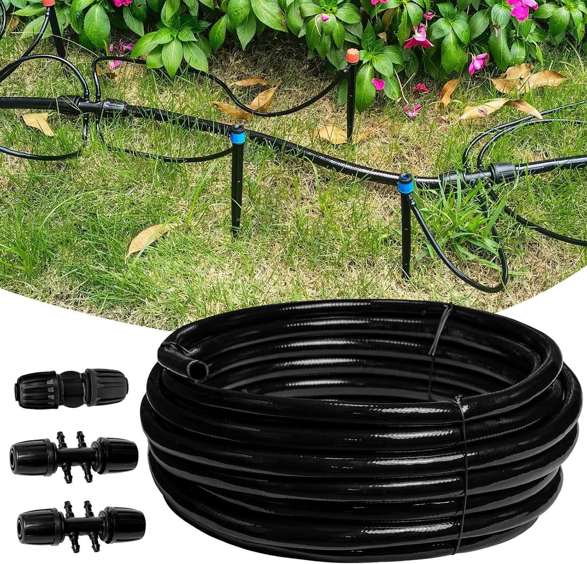 Druppelslang Irrigatie - Tuinslang Bewatering - Planten Automatisch Water Geven - Extra Dik Dubbel Explosieveilig - 16 mm Buitendiameter - Zwart