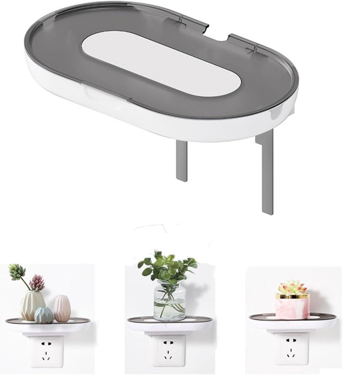 Stopcontact Plank - Wandhouder Oplader - Apparaten Opladen - Ingebouwde Kabelopslag - 20.5 cm - Grijs
