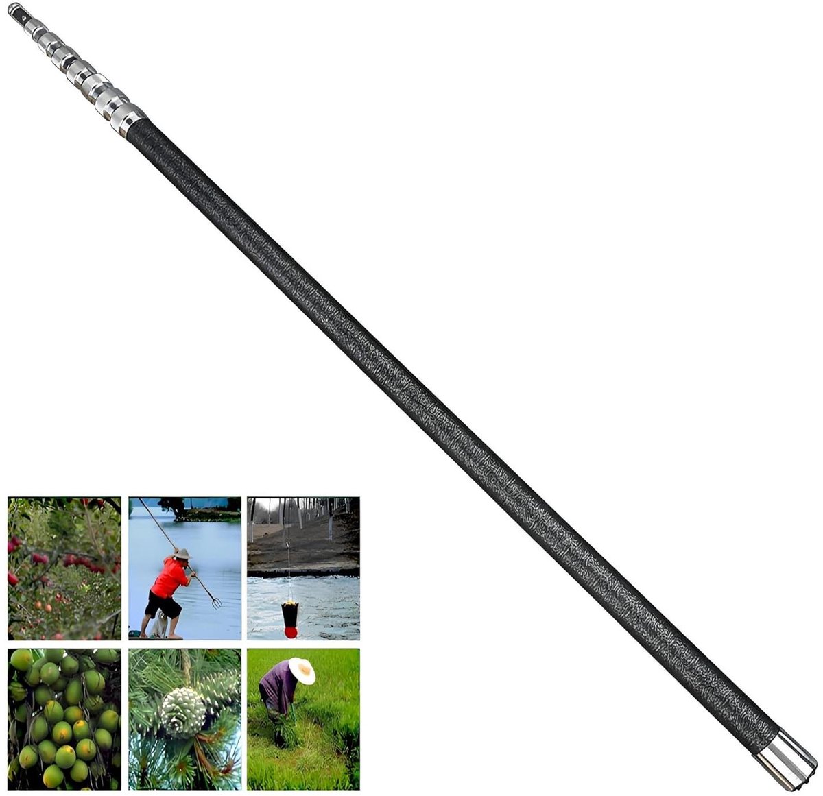 Telescoopstang - Verlengstok Fruitplukker - Fruit Plukken Hoog - Ultralicht Roestvrijstaal - 8.0M - Grijs