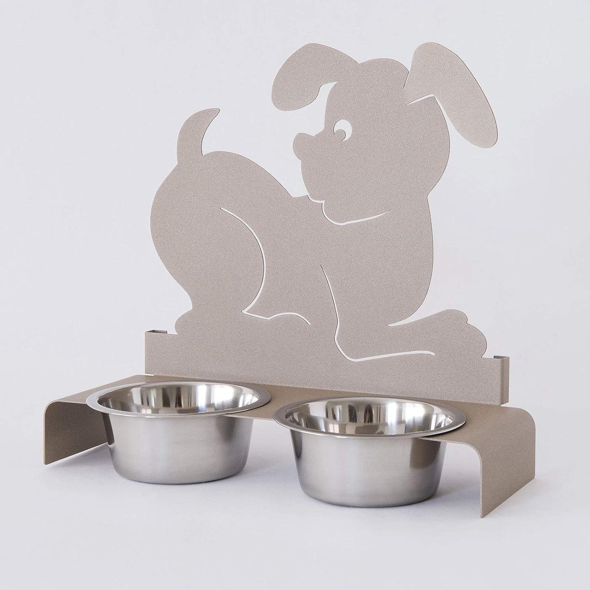 Dubbele Hondenschaal - Voerbak Station - Gezond Eten - Stabiele IJzeren Constructie - 40 x 17 x 38 cm - Beige