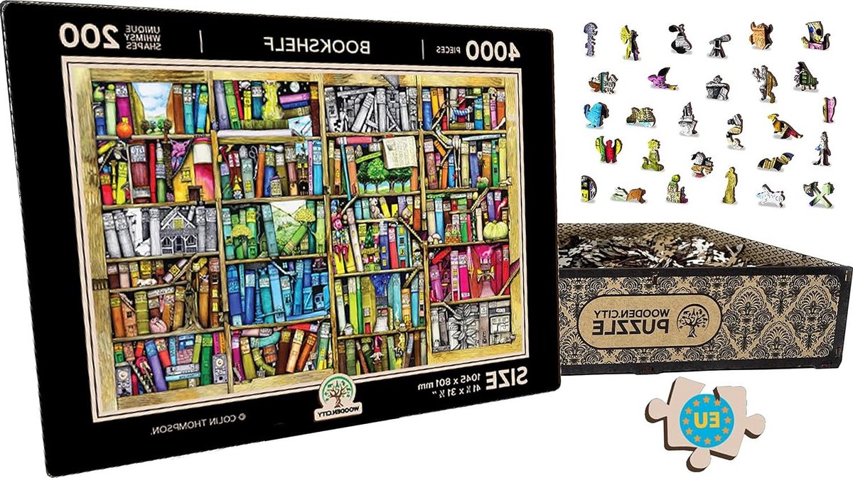 Houten Puzzel - Jigsaw Puzzel Boekenrek - Ontspannen en Uitdagen - 4000 Stukjes Unieke Vormen - 105 x 80 cm