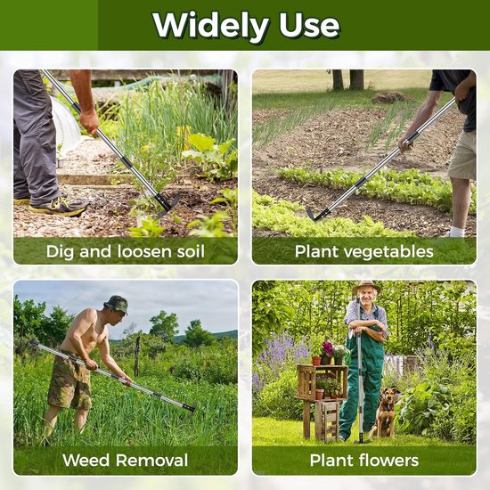 Onkruidtrekker Lange Steel - Onkruidverdelger Tuinschoffel - Efficiënt Onkruid Wieden - 2-in-1 Dubbele Kop - 63 inch - Zilver van Merkloos	 — afbeelding 2