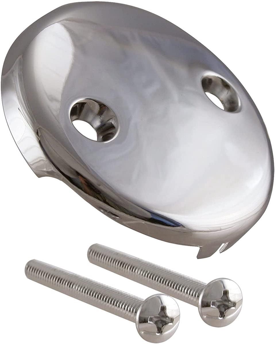 Bad Overloop Plaat - Afvoerplaat Bad - Badkamer Reparatie - Twee Gaten - 8 cm Diameter - Gepolijst Nikkel