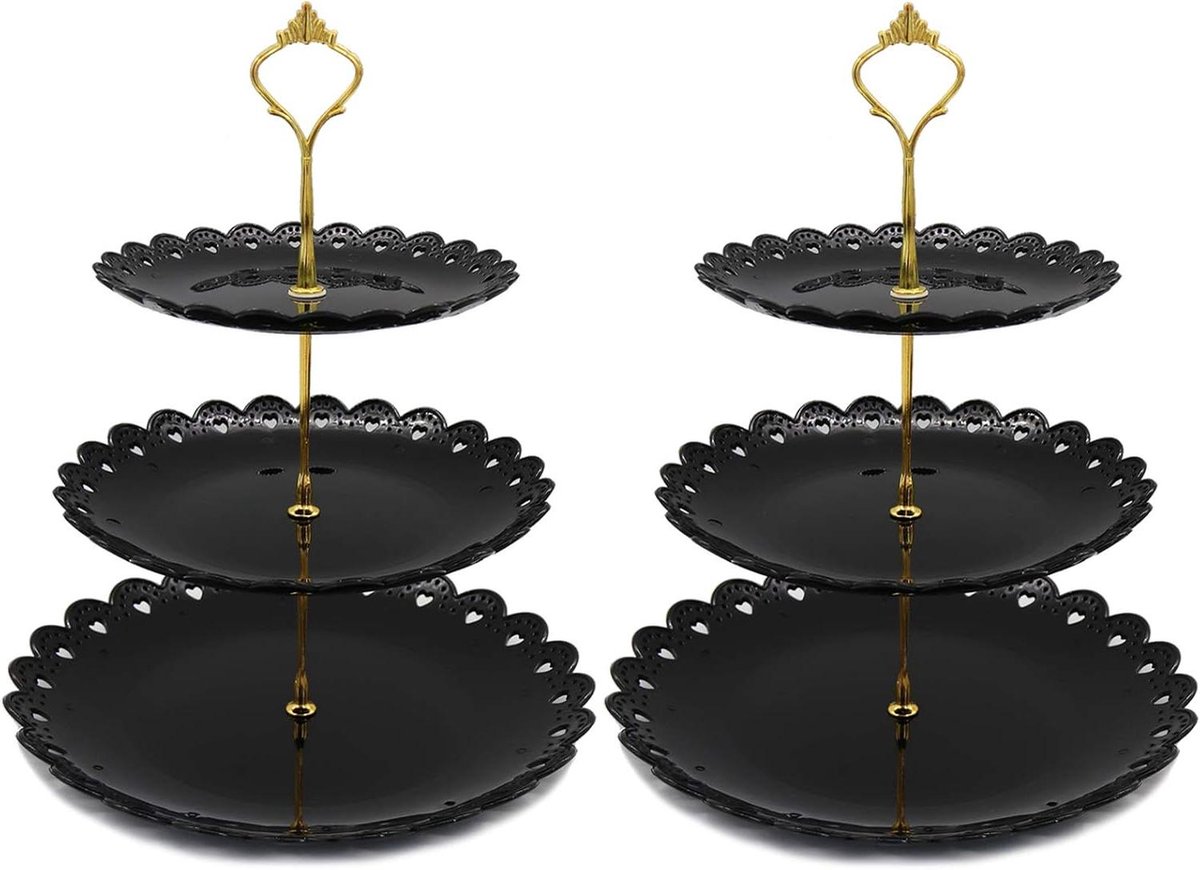 Cupcake Stand - Dessert Toren - Feestelijk Presenteren - Food Grade Plastic - 31 cm Hoog - Zwart