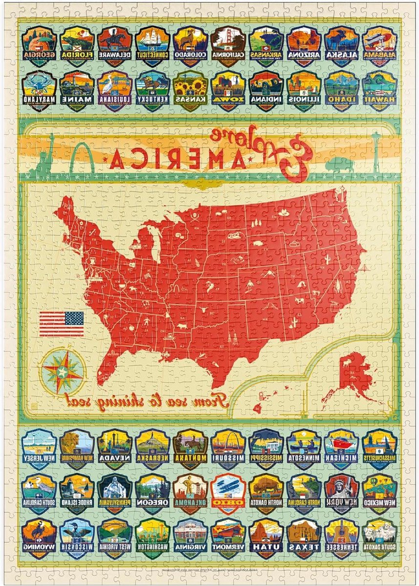 Legpuzzel Amerika - Puzzel Kaart - Ontspannen Tijdverdrijf - Hoge Resolutie Print - 1000 Stukjes - Vintage