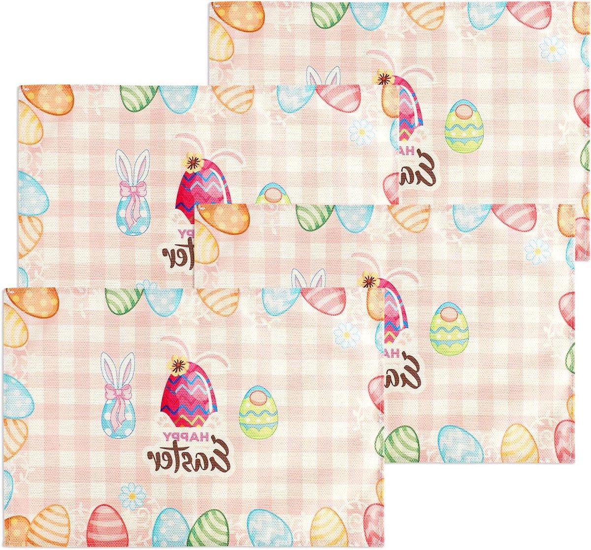 Set van 4 Wasbare Paas Placemats 30x45cm met Konijn Oren en Eieren voor Voorjaarsdecoratie en Eetkamer Accessoires