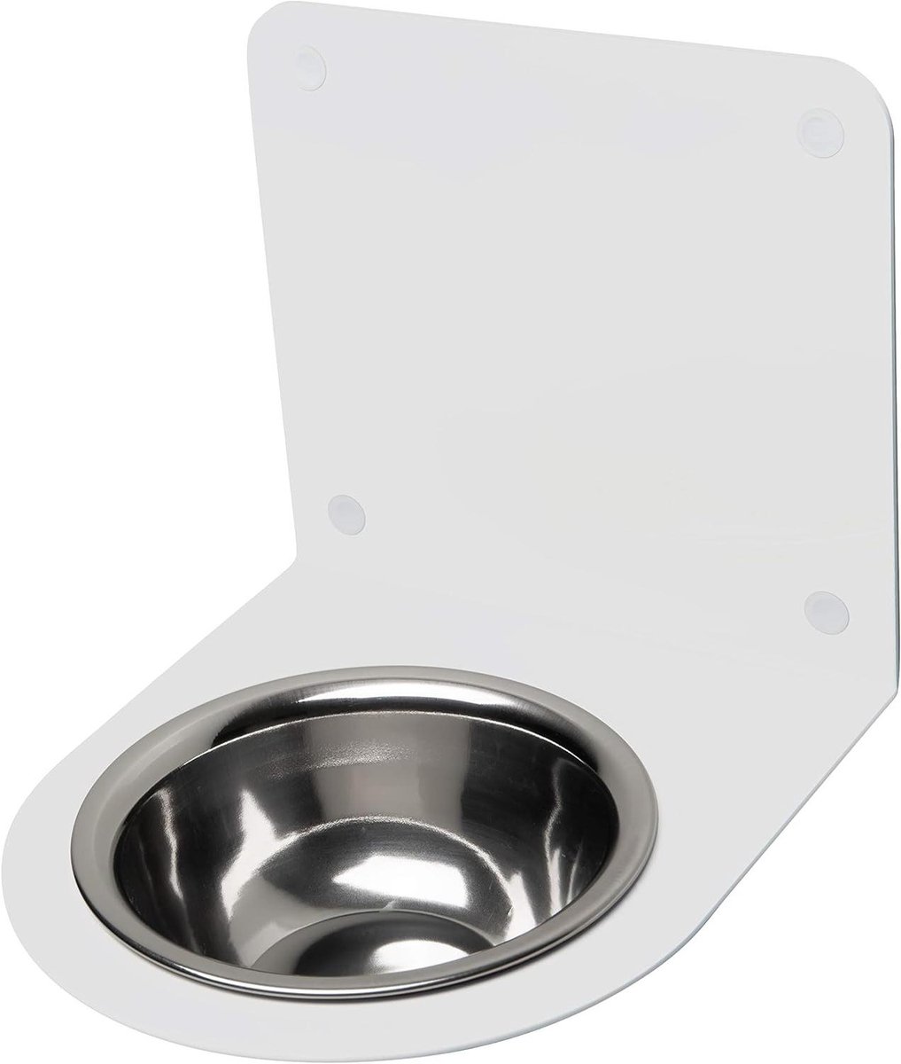 Voerstation Hond - Hondenbakhouder Wandmontage - Comfortabel Voeren - Roestvrijstalen Bakken - 300 x 228 x 306 mm - Mat Wit