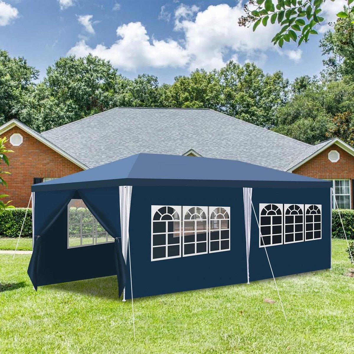 Tuinpaviljoen Waterdicht - Feesttent Partytent - Feestelijke Bijeenkomsten - Met 6 Zijpanelen - 3 x 6 Meter - Blauw