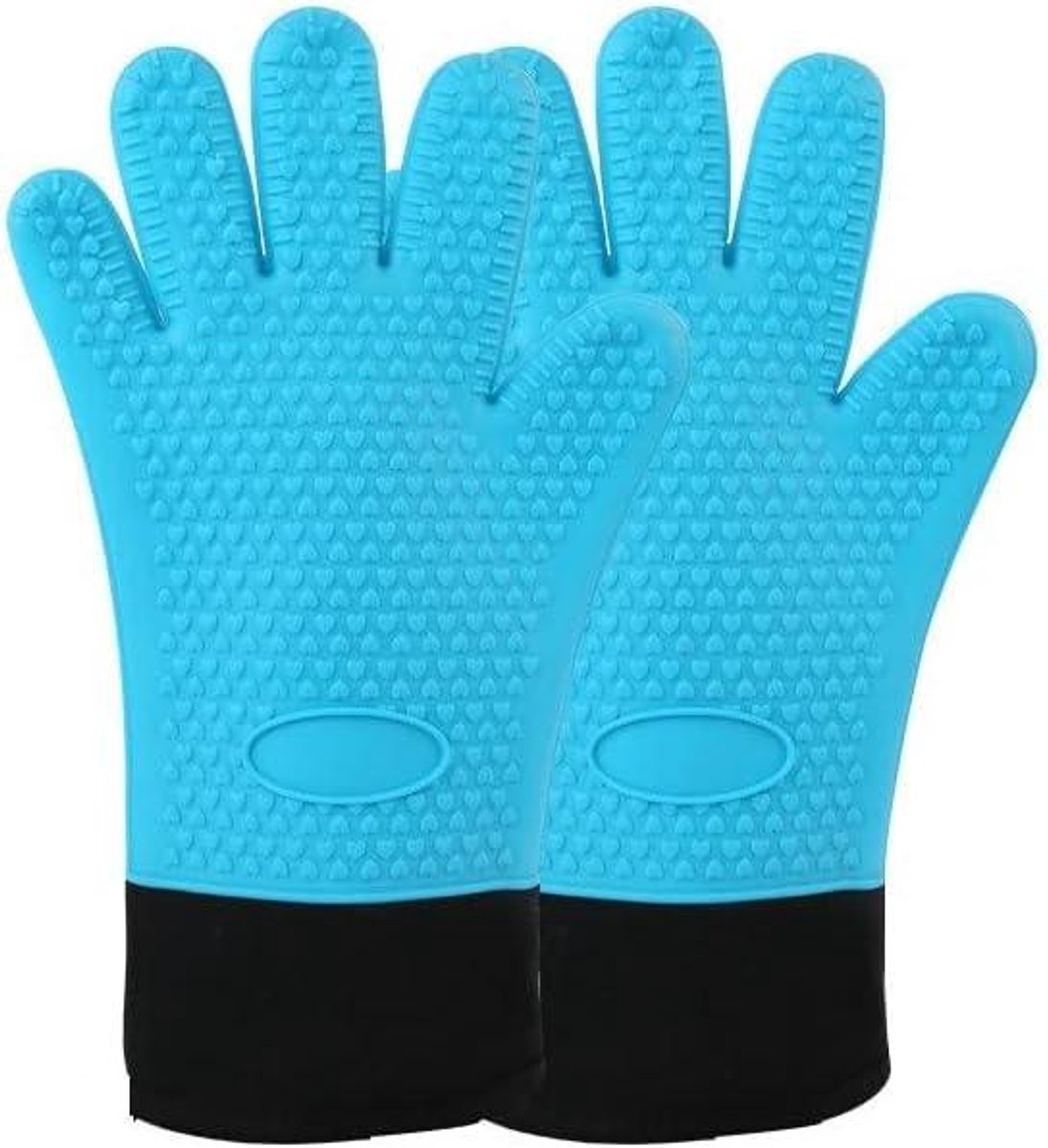 Ovenwanten Set - Keukenhandschoenen Hittebestendig - Koken en Bakken - Voedselveilige Siliconen - 39x19cm - Groen Blauw