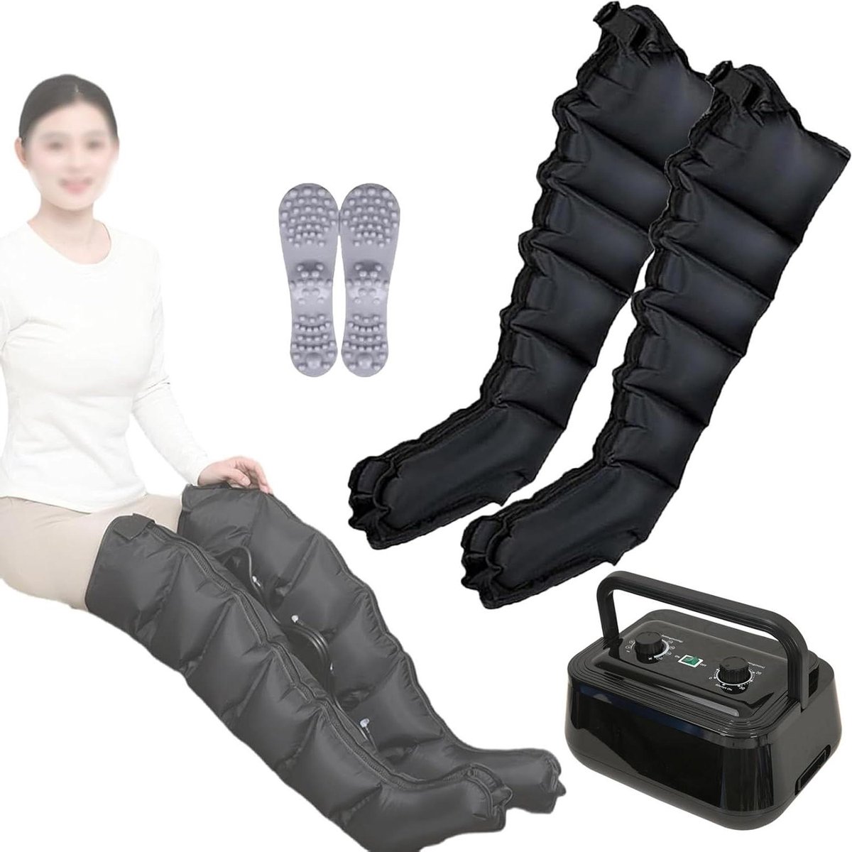 Luchtcompressie Massageapparaat - Beenmassager - Spierontspanning Bevorderen - Instelbare Druk - 6 Holtes - Zwart