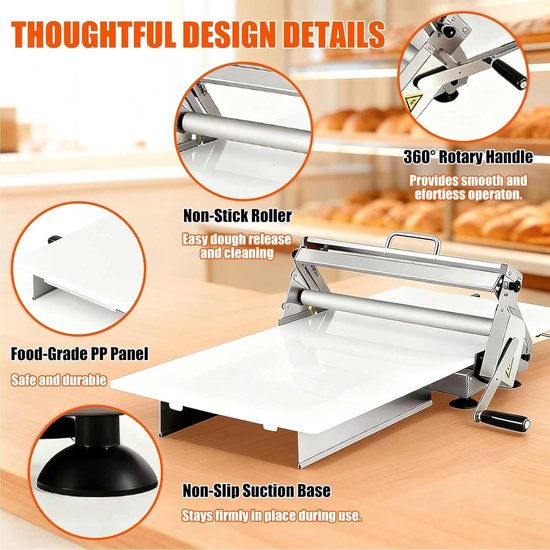 Deegfolie voor bladerdeeg, croissants en pizza's, instelbare dikte 0,2-25 mm, ideaal voor bakkerijen en thuisgebruik — afbeelding 5