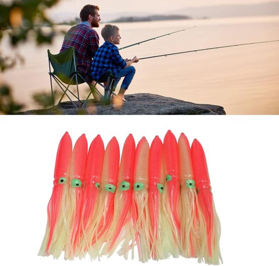 10pcs Squid Lures, Squid Skirt Fishing Lures, 30cm Silicone Lifelike Squid Swimbait, Soft Plastic Bass Fishing Lures, Luminous Squid Skirt Fishing Bait with Hook(Pink) — afbeelding 3