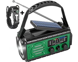 RAWVOLT® - NIEUW - Noodradio SW20K - 20000mAh Li-ion Accu - Solar Opwindbaar - Powerbank, Zaklamp, SOS Alarm & Leeslamp - 2026 model voor indoor, outdoor en in noodpakket - incl. Multi-Function Survival Armband - Army Green