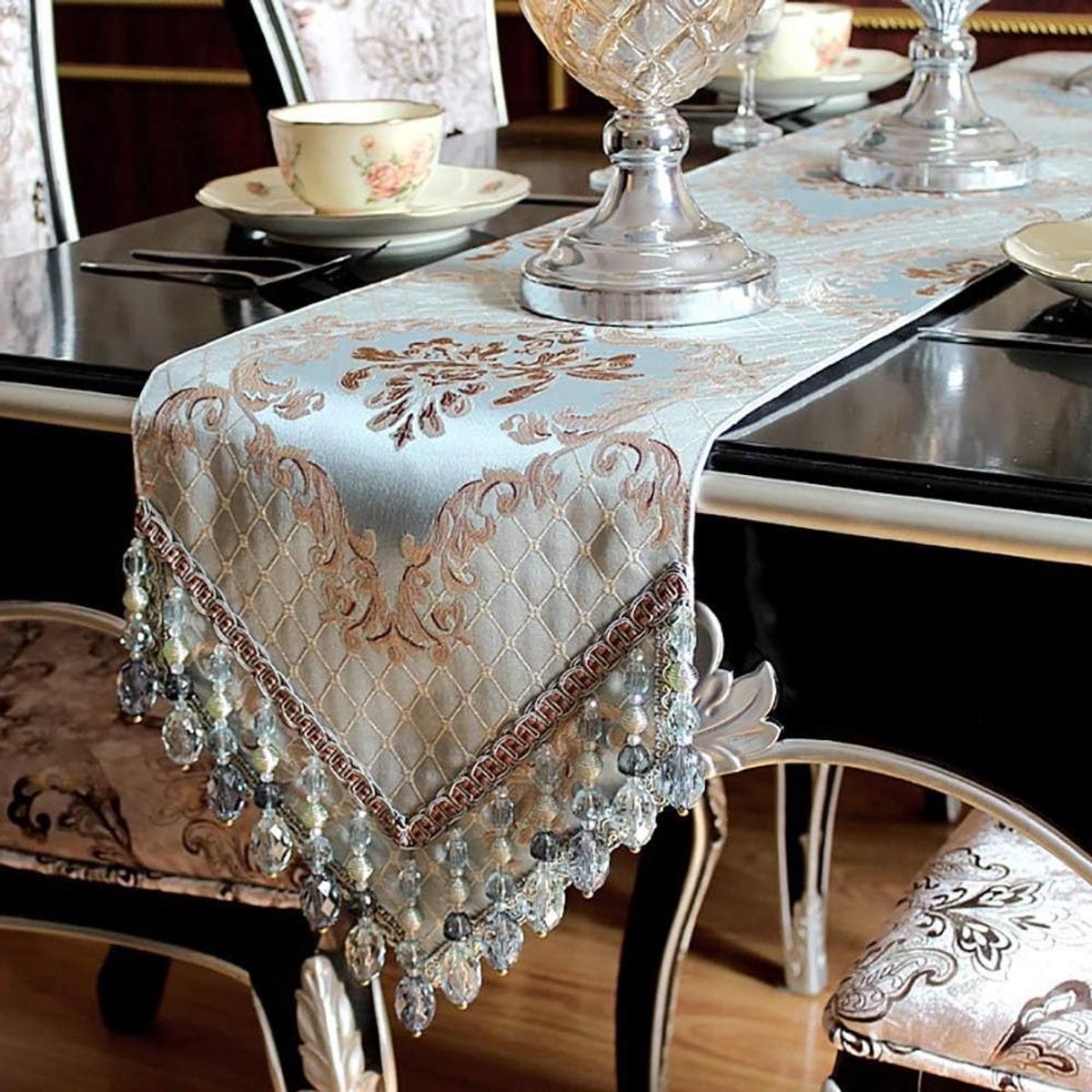 Tafelloper - Tafelkleed - Diner Decoratie - Handgemaakt Gehaakt - 30x200cm - Blauw