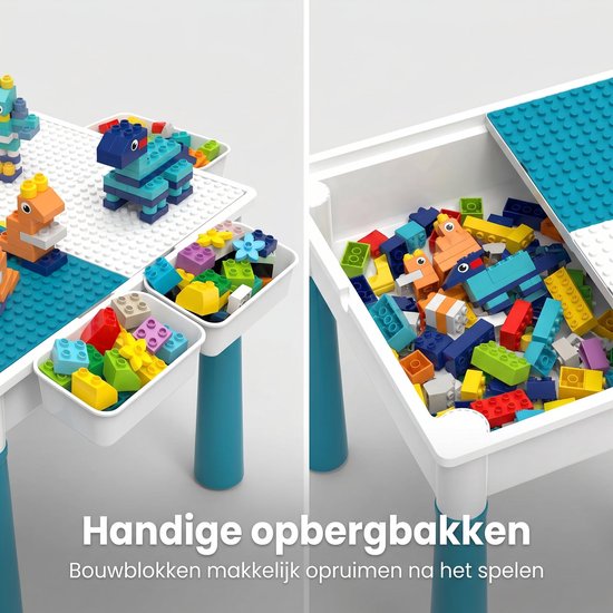 Speeltafel met 456 Bouwblokken - Watertafel en Zandtafel - Geschikt voor Duplo® Bouwstenen - Activiteitentafel met stoel - Educatief Speelgoed van VarietyPlay — afbeelding 3