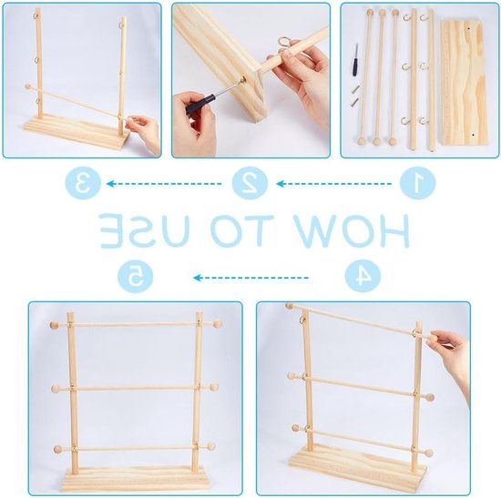 Houten Ribbon Organizer voor Creatieve Ruimtes - Opbergoplossing voor Ribbons, Spoelen en Knutselmaterialen, 11.2 x 34.3 x 40.5cm van houten — afbeelding 2