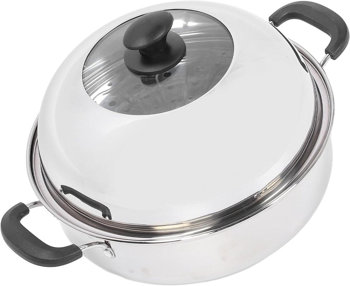 Stoompot met Deksel Kookgerei Stomer Gezond Koken 2 Niveaus 32 cm Diameter Zilver