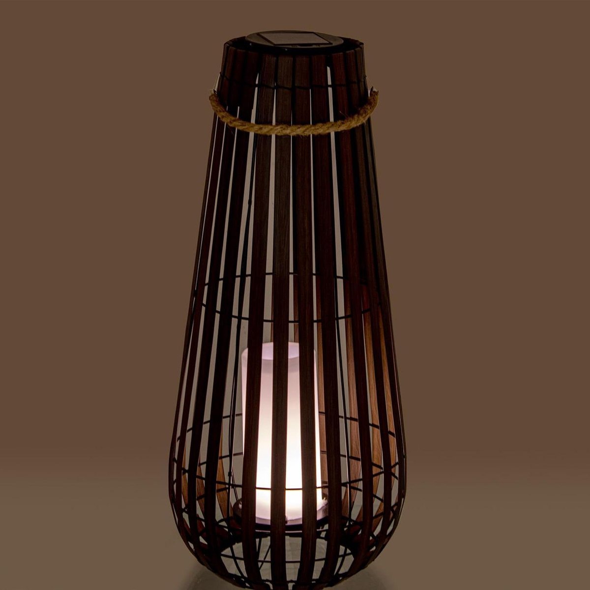 Lantaarn op zonne-energie - Buitenlamp met kaars - Terras Verlichten - Hout en metaal