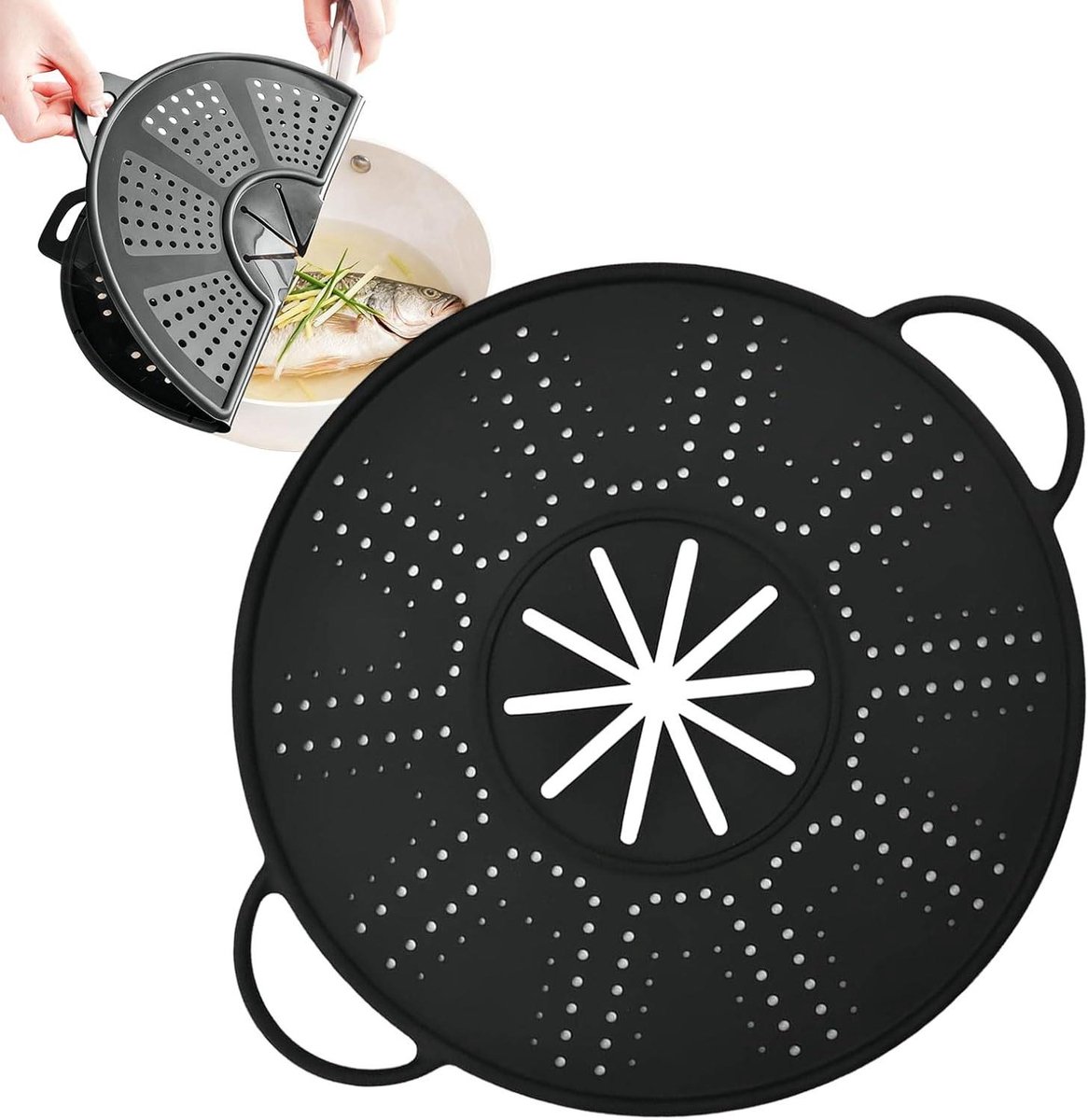 Spatbescherming Pan - Kookdeksel Zeef - Schoon Koken - Effectieve Oliespatbescherming - 25-30 cm - Zwart