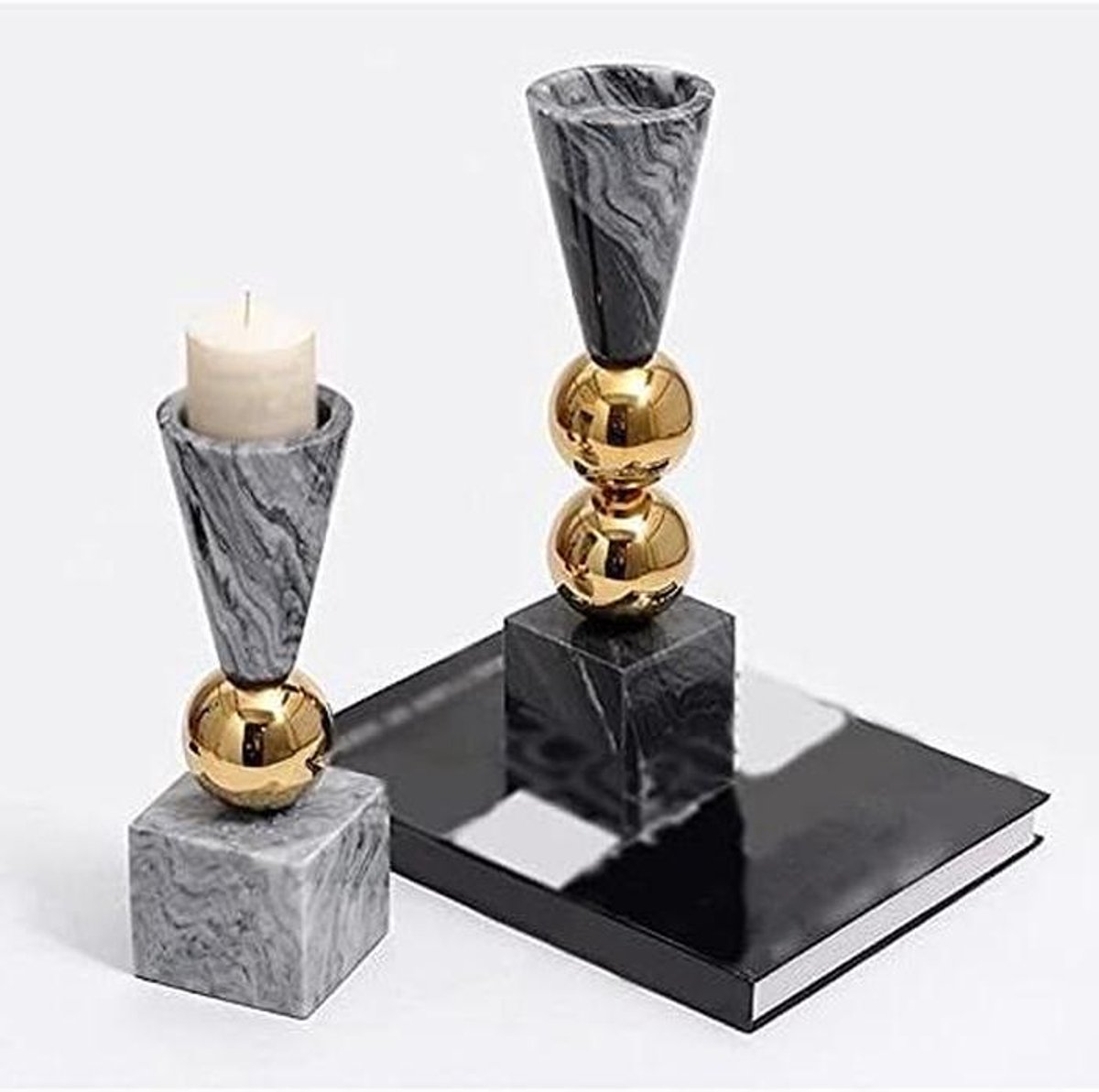 Kandelaar Marmeren Kaarshouder - Tafeldecoratie Lamp - Woonkamer Decoratie - Roestvrijstalen Bal - 12.40in Hoog - A