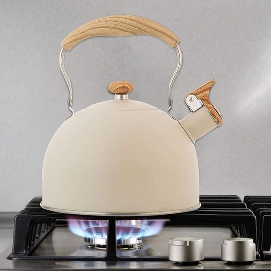 Kampeer Waterkoker - Fluitketel - Warme Dranken Maken - Anti-verbranding Handgreep - 2.5 Liter - Beige — afbeelding 5