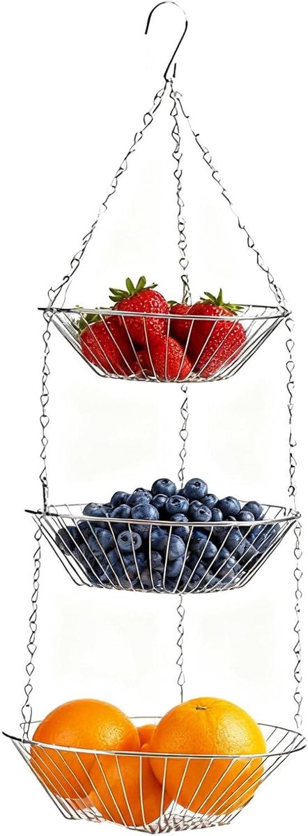 Fruitrek - Opberger - Keuken organiseren - Geventileerd ontwerp - 3 lagen - Zilver