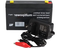 Accu met oplader - 6V 7Ah set - Energievoorziening - 3-traps lader - 6 Volt 7Ah - Zwart