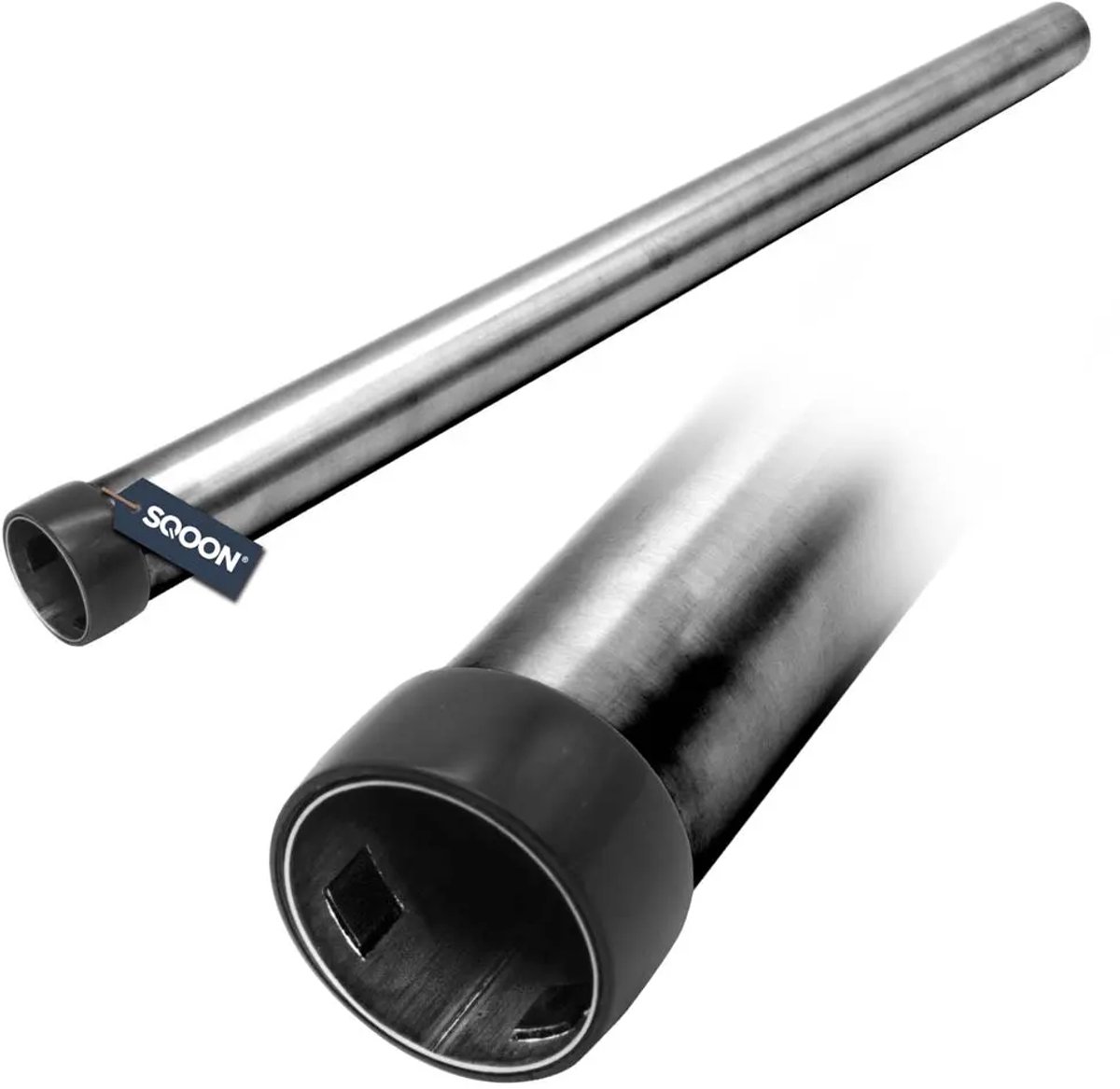 SQOON® Metalen zuigbuis 35 mm chroom 500 mm met ring geschikt voor Miele/Bosch/Siemens stofzuigers