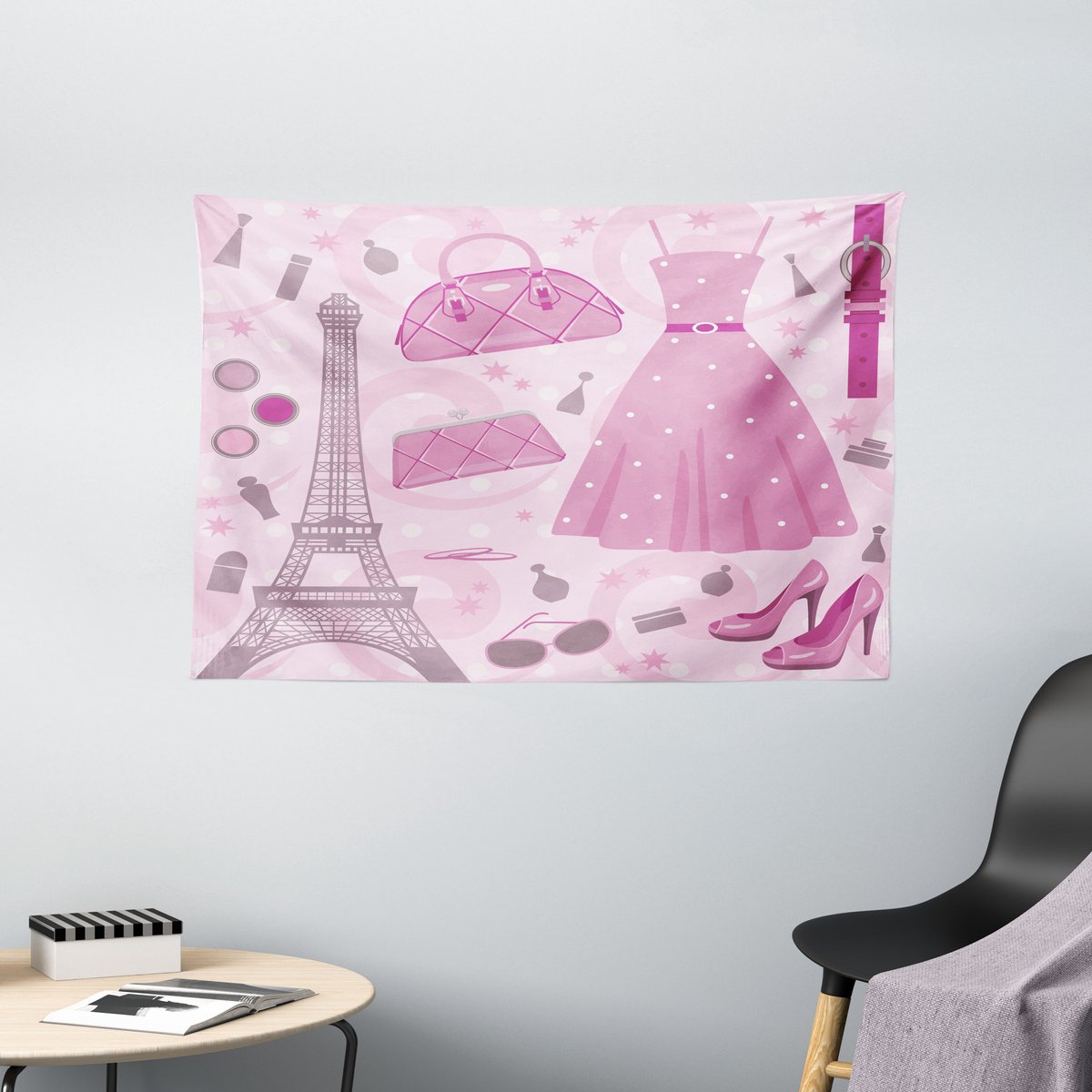 ABAKUHAUS Hakken en Jurken Tapijt, Parijs Atelier, Woonkamer Slaapkamer Wanddoek Zijdezacht Satijn Wandtapijt, 150 x 100 cm, Babyroze Mauve Magenta Baby Roze Mauve Magenta