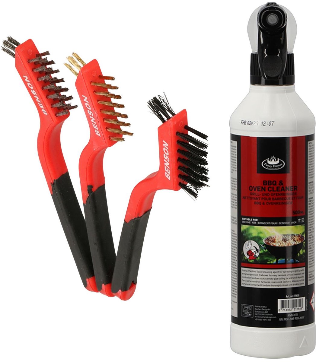 BBQ reinigingsset - barbecue schoonmaakborstel - reiniging spray
