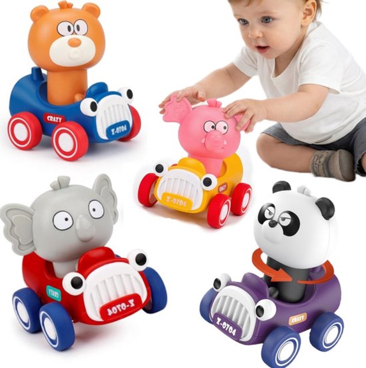 Montessori Auto Speelgoed, Mini Dier Speelgoed Auto 'S, Educatieve Pull-Back Auto Speelgoed, Geschikt Voor 1-Jarige Baby' S, Racing Model Speelgoed, Geschikt Voor 2-4-Jarige Kinderen, Mini Dier Auto ' S, Kinderspel Speelgoed
