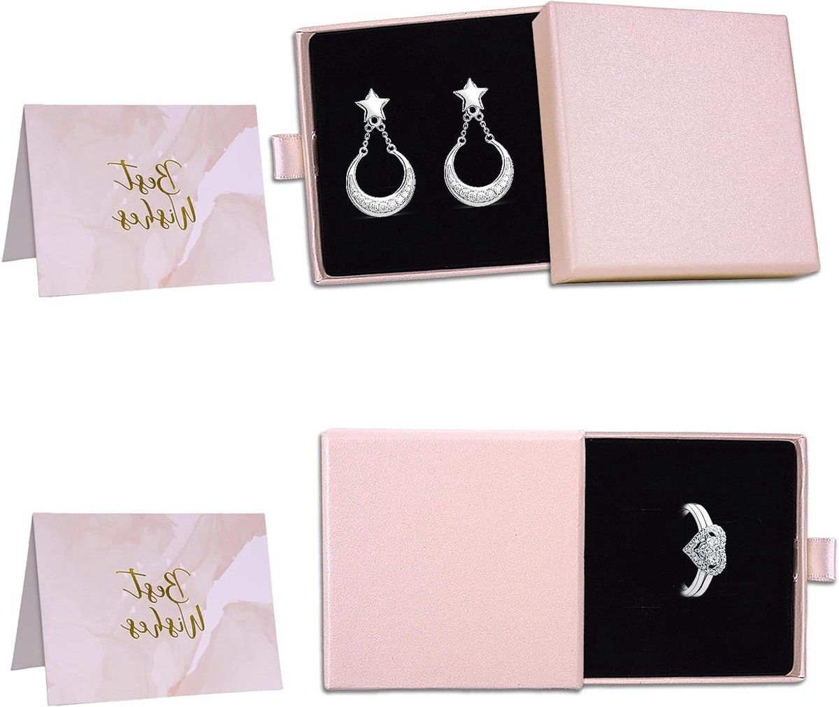 2 Stuks Kleine Sieraden Doos met Deksel, Perfect voor Kettingen, Armbanden en Oorbellen, Inclusief 2 Wenskaarten, Afmetingen 3 x 3 x 0,8 cm
