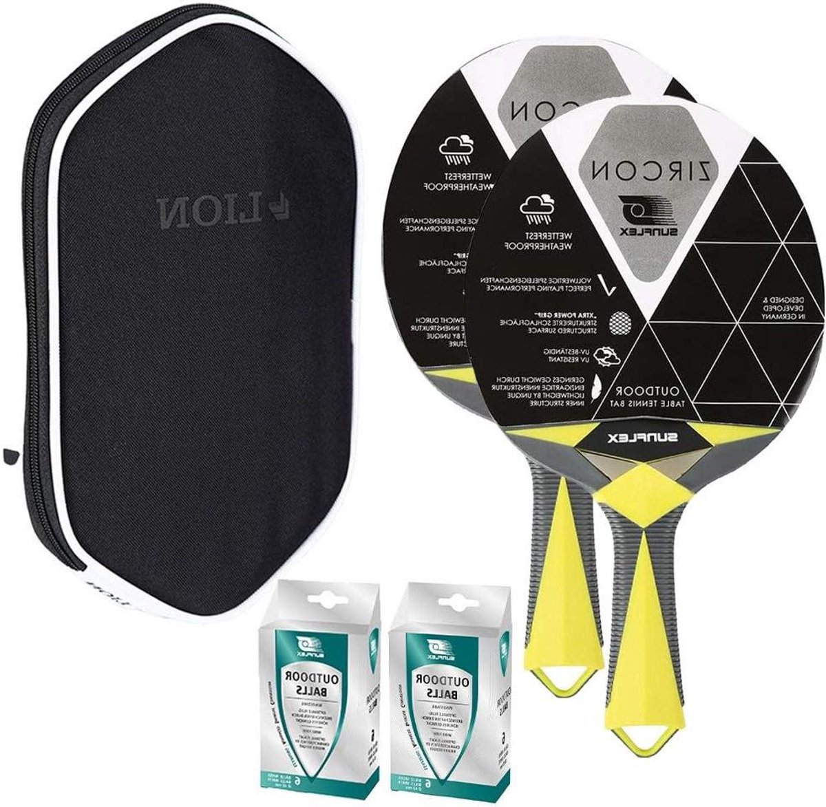 Tafeltennis Set - Outdoor Batjes - Sport Spelen - Compleet Pakket - 2 Batjes 12 Ballen - Zwart