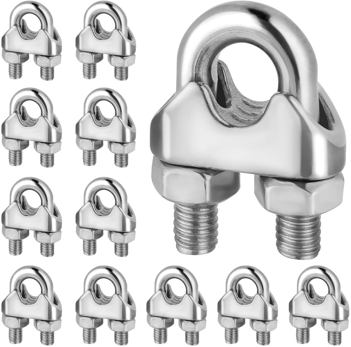 Set van 12 RVS Kabelclips M6, DIN 741 Bevestigingsclips voor Touwen, Zeilen en Banners, 6 mm, Ideaal voor Kledinglijnen en Hangende Decoraties